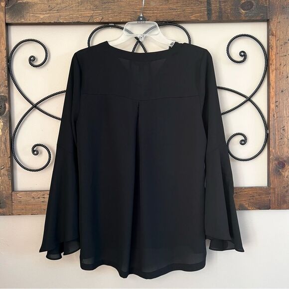 Rock & Republic Semi Sheer Flare Sleeve Black Witchy Academia Blouse Size Small - Picture 4 of 7